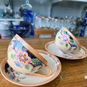 Dúo de té porcelana japonesa pintada a mano – Taza de té con su plato