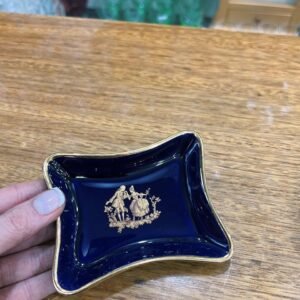 Despojador porcelana francesa Limoges azul cobalto con oro