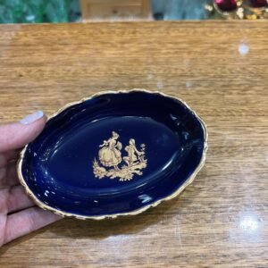 Despojador de porcelana francesa Limoges azul cobalto con oro