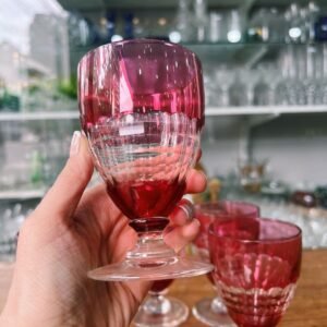 Juego de 6 copas de cristal tallado rosas para agua o vino