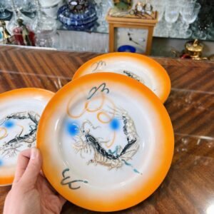 Set de 3 platos de postre porcelana oriental pintados a mano