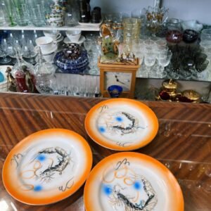 Set de 3 platos de postre porcelana oriental pintados a mano