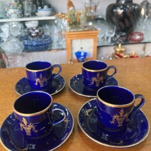 Set de 4 dúos de café azul cobalto con oro ARABIA