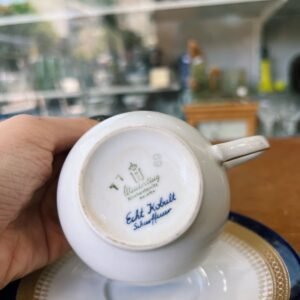 Dúo de té con guarda azul cobalto con oro porcelana BAVARIA alemana