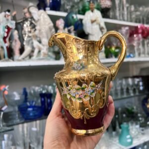 Jarra o lechera de cristal veneciano murano rubí pintado a mano con oro