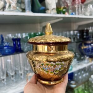 Azucarera de cristal veneciano murano rubí pintado a mano con oro