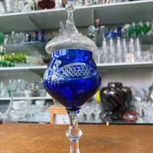Caramelera o bombonera de cristal súper tallado azul