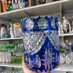 Florero de cristal súper tallado azul