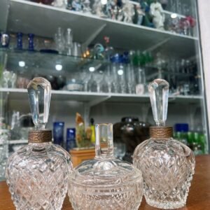 Set de perfumero de cristal súper tallado con bronce