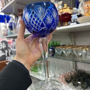Copón de cristal súper tallado azul estilo Baccarat