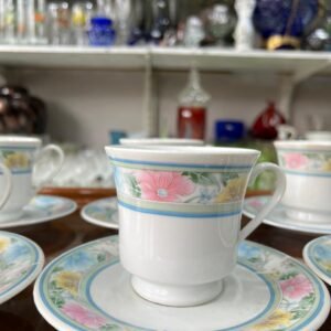 Juego de 6 tazas de té con sus platos de porcelana