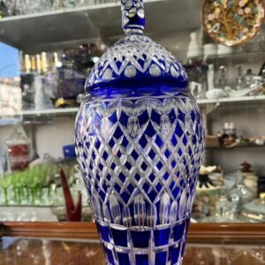 Gran potiche de cristal súper tallado azul