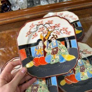 Juego de 6 platos de postre satsuma porcelana oriental pintado a mano con oro