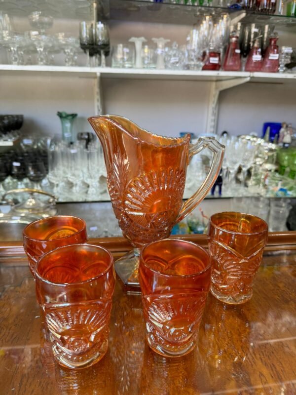 Set de jarra con 4 vasos carnival glass