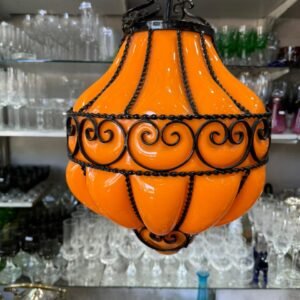 Lámpara de techo cristal de murano naranja 1950