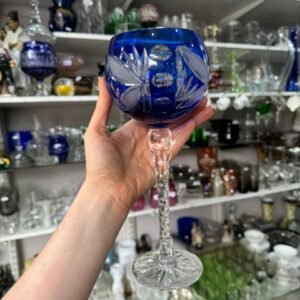 Copón de cristal súper tallado azul estilo Baccarat