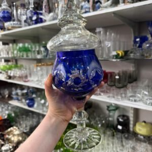 Caramelera o bombonera de cristal súper tallado azul