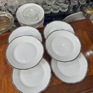 Juego de 6 platos de postre porcelana verbano con guarda plateada