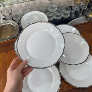 Juego de 6 platos de postre porcelana verbano con guarda plateada