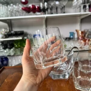 Set de hielera, pinza con 4 vasos para whisky de cristal