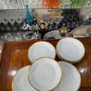 Juego de 8 platos de postre porcelana verbano con oro