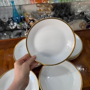 Juego de 8 platos de postre porcelana verbano con oro