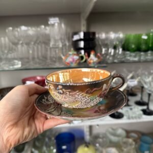 Dúo de té oriental pintado a mano