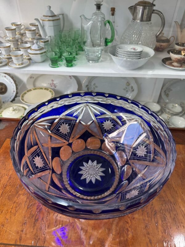 Gran centro de mesa de cristal súper tallado azul - Image 7