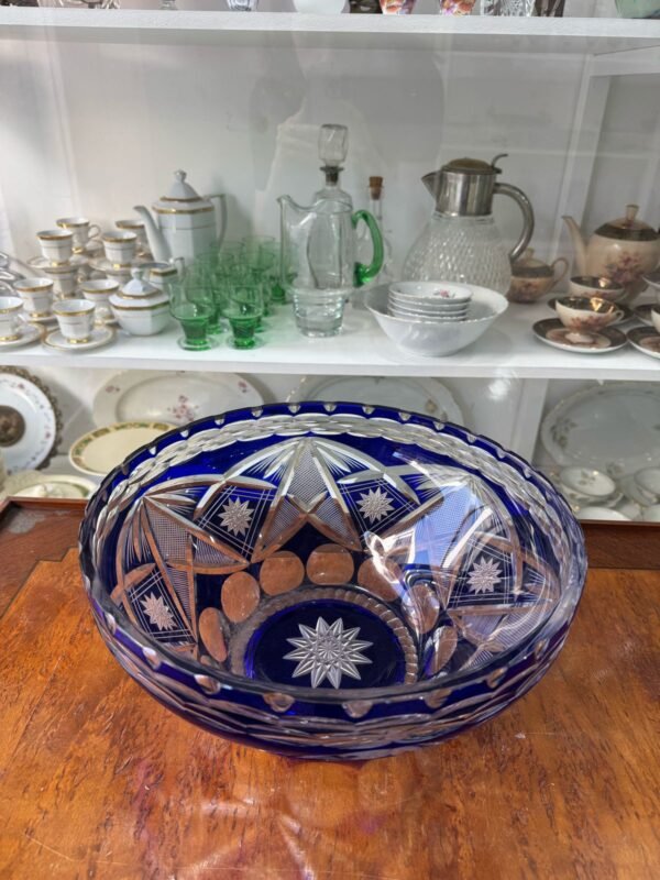 Gran centro de mesa de cristal súper tallado azul - Image 4