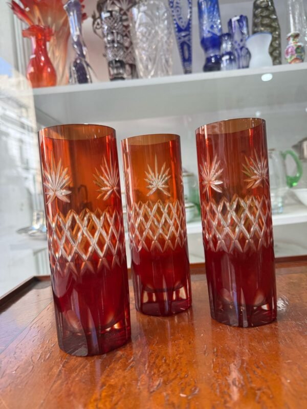 Set de 3 vasos altos de cristal súper tallado rubí - Image 4