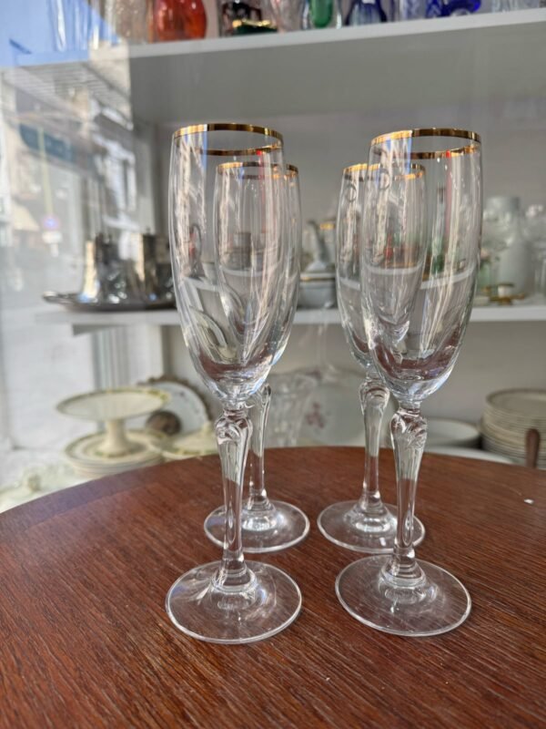 Set de 4 copas de cristal con dorado para champagne
