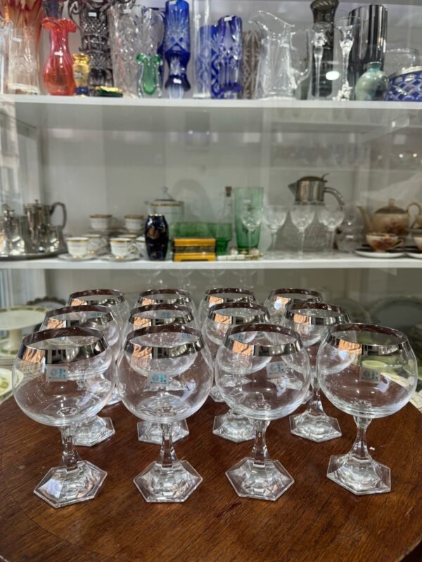 Juego de 12 copones cristal con guarda en plata blanca nuevas sin uso