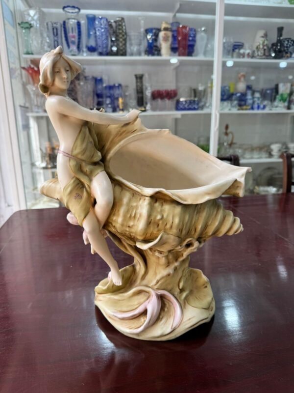 Antiguo Faience Art Nouveau Mujer Y Caracola A930 austriaco - Image 4