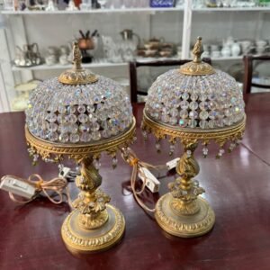 Par de lámparas o veladores cristal de roca con bronce