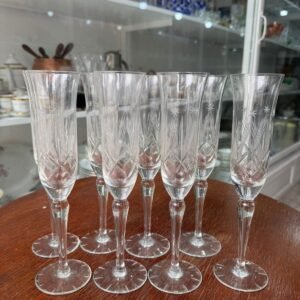 Juego de 8 copas de cristal súper tallado para champagne
