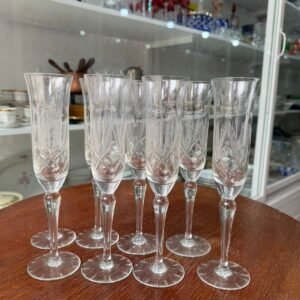 Juego de 8 copas de cristal súper tallado para champagne