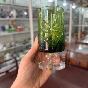 Juego de 10 copas verde de cristal súper tallado