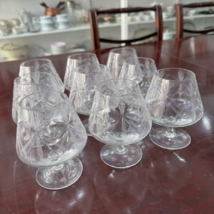 Juego de 9 copas de cristal súper tallado para cognac