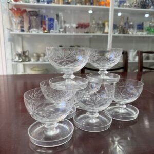 Juego de 7 copas para postre o pomeleras de cristal súper tallado