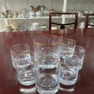 Juego de whisky hielera con 6 vasos cristal con guarda en oro