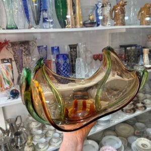 Gran centro de mesa de murano rosa con verde