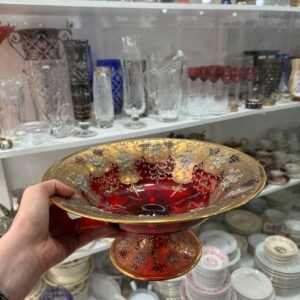 Frutera de cristal de murano veneciano pintado a mano con oro