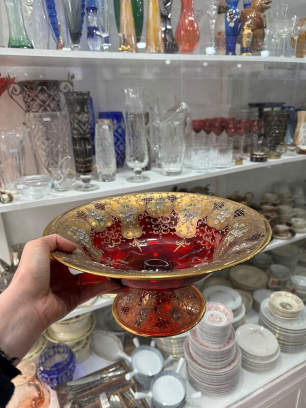 Frutera de cristal de murano veneciano pintado a mano con oro