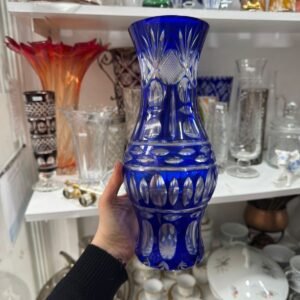 Florero cristal súper tallado azul