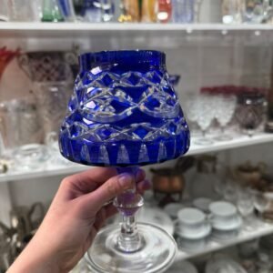 Florero / copón de cristal súper tallado azul