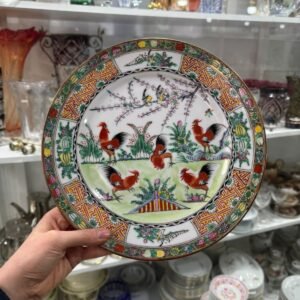 Plato porcelana oriental pintado a mano con oro