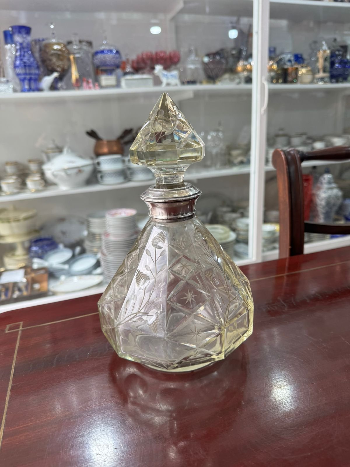 Botellón de cristal súper tallado con pico plata 925 ART-DECO - Image 3