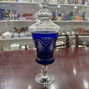 Caramelera o potiche de cristal súper tallado azul