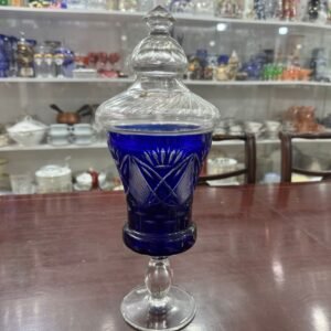 Caramelera o potiche de cristal súper tallado azul