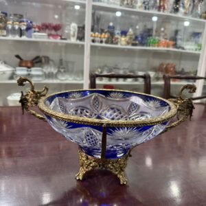 Centro de mesa cristal súper tallado azul con bronce